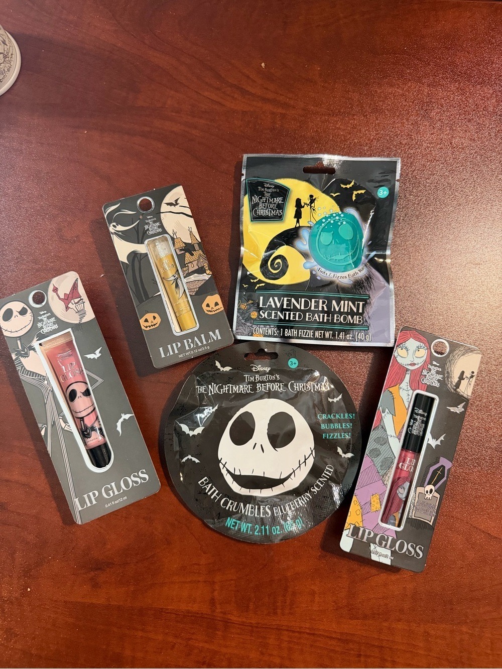 The Nightmare Before Christmas Lip Gloss & Bath Set - 5 items. New